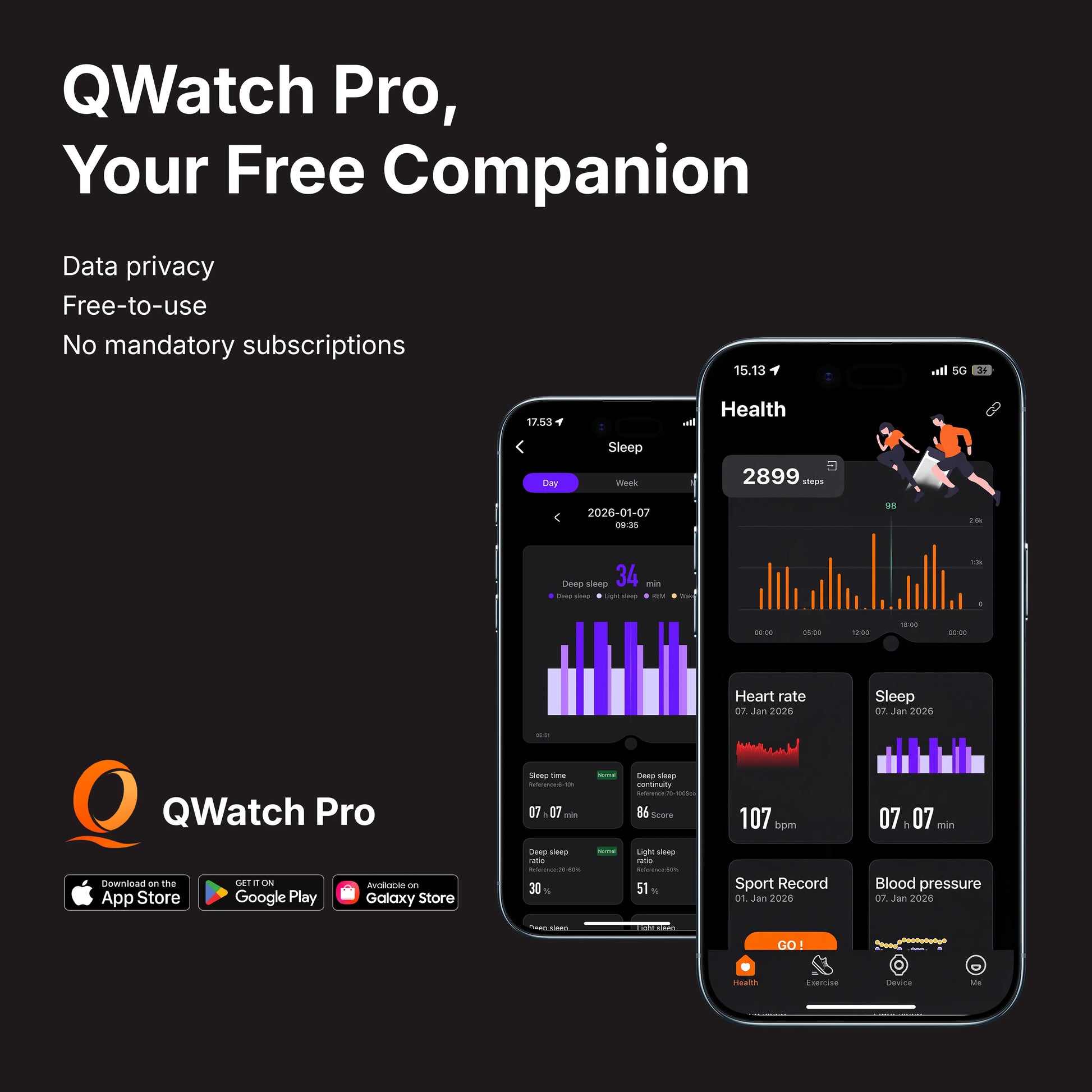 HLTH Band comes with free access to QWatch Pro App available on all devices.