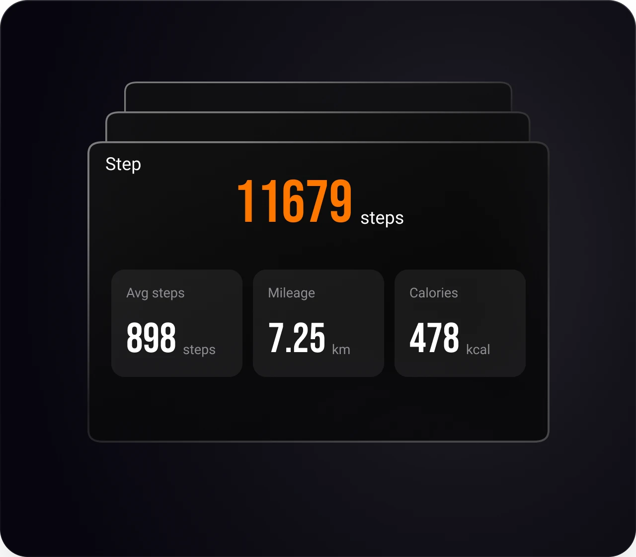 The app showing the day’s step total alongside mileage and calories burned.