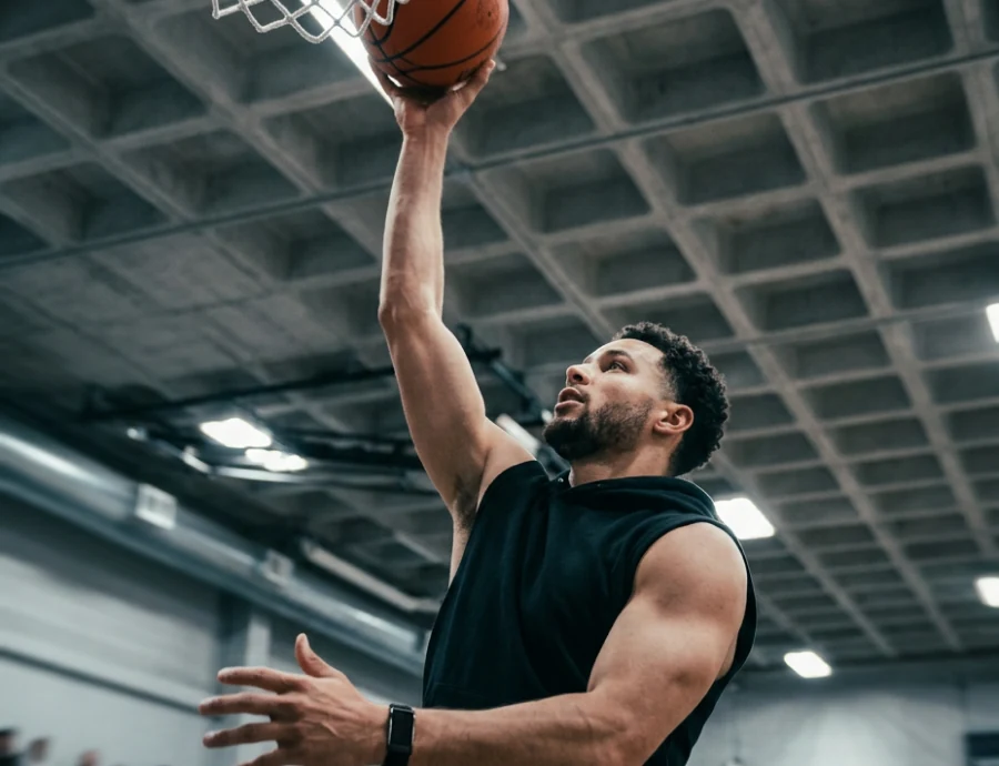 Marcus stretching after a workout, wearing the HLTH Band