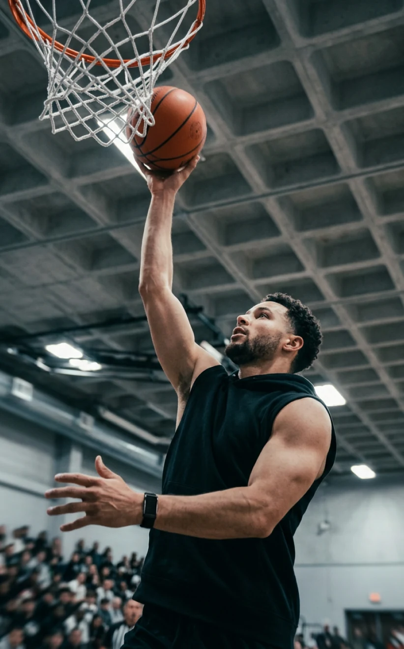Marcus stretching after a workout, wearing the HLTH Band