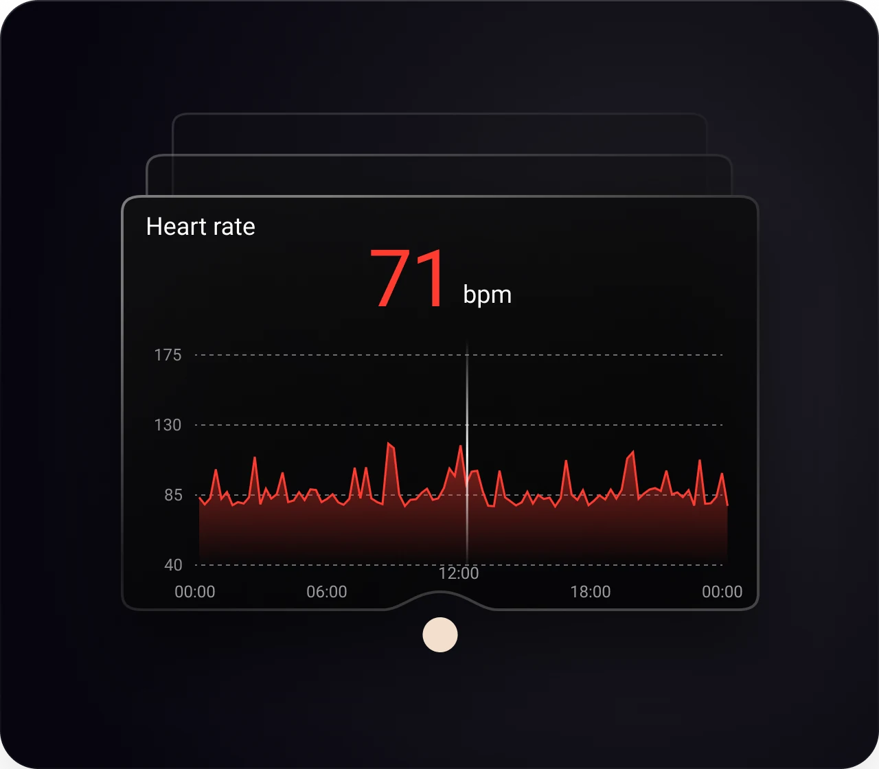The app taking a live heart rate reading, showing beats per minute as it measures.