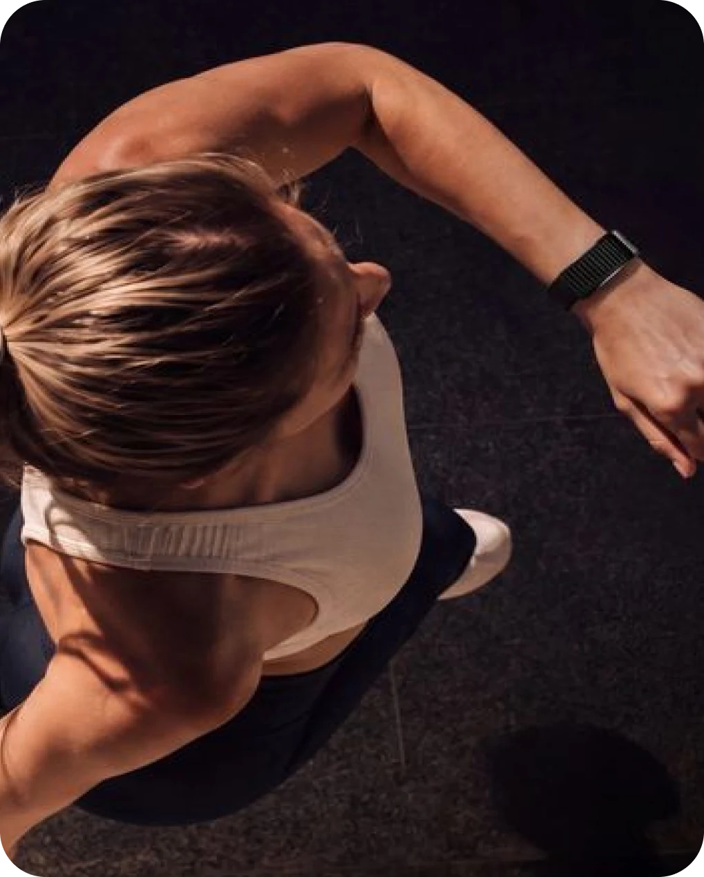 Runner seen from above wearing the HLTH Band