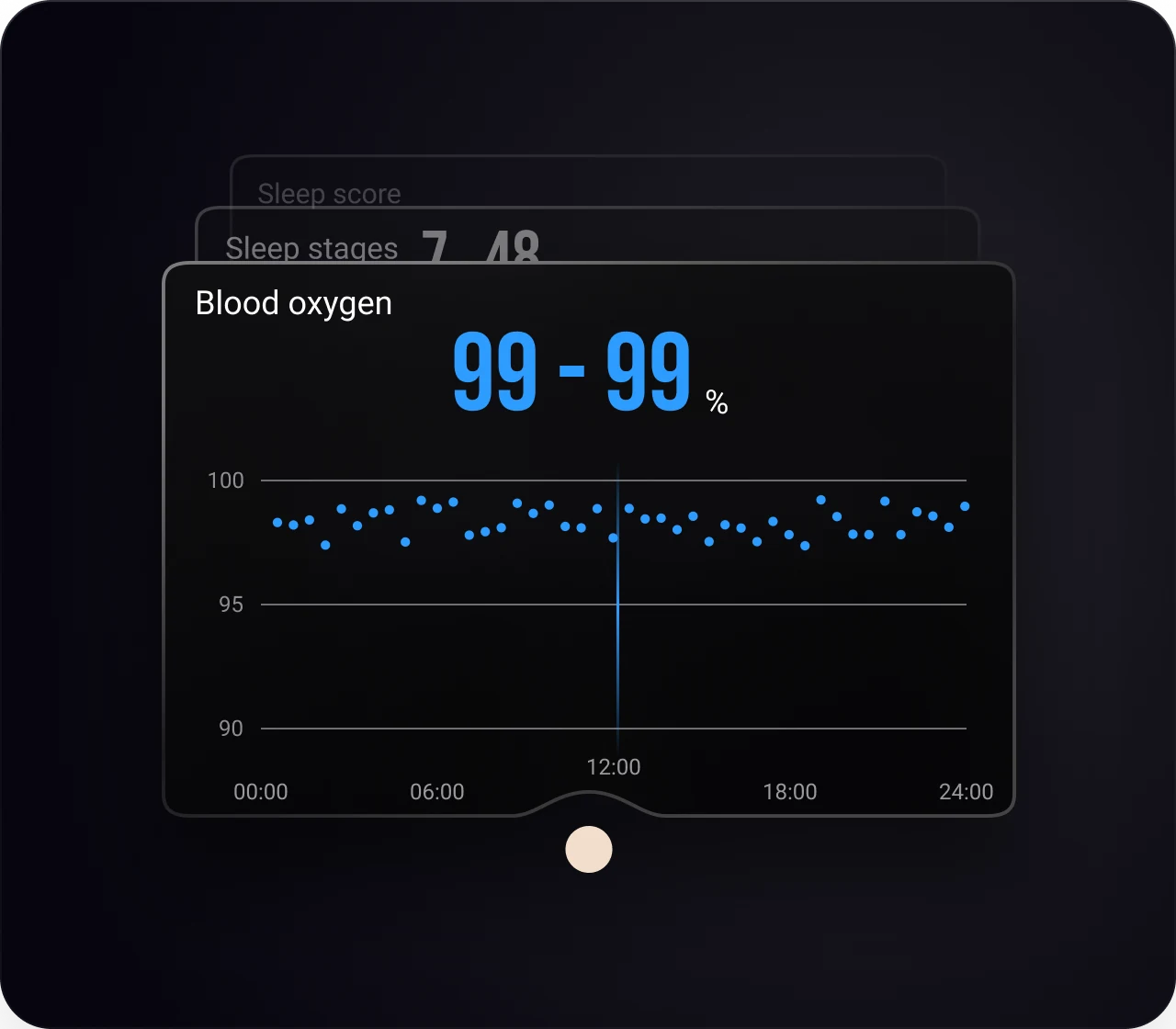 The app showing blood oxygen readings across the night.
